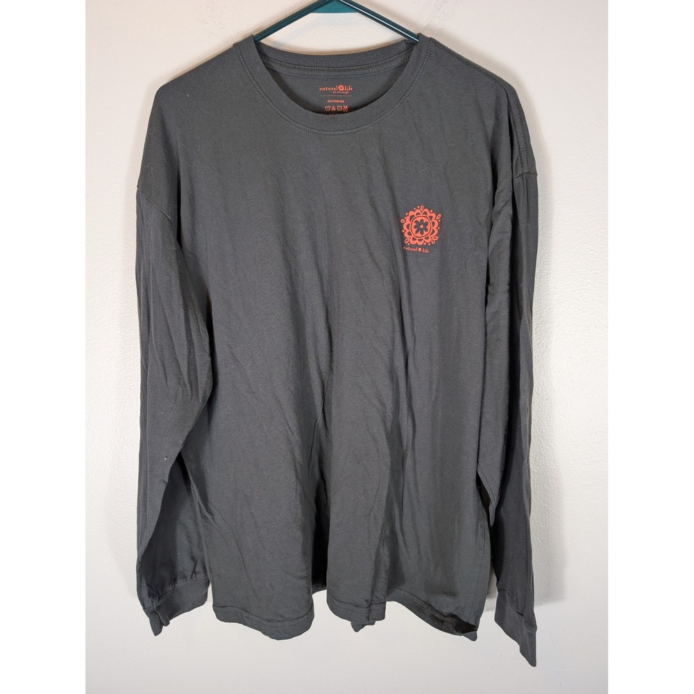 Natural Life Womens 2XL Charcoal Gray Long Sleeve Graphic Tee Sun Wave Floral